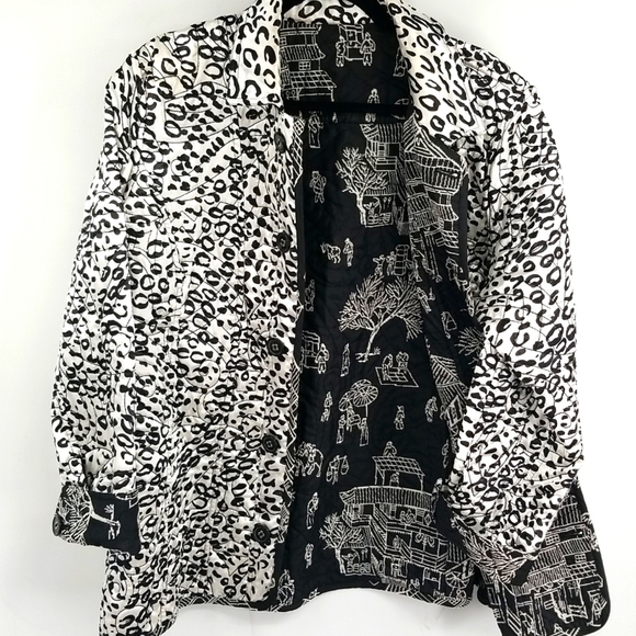 Vintage Quilted Art to Wear Unique Scenic Reversible 2-Sided Black&Silver Jacket - Picture 10 of 10